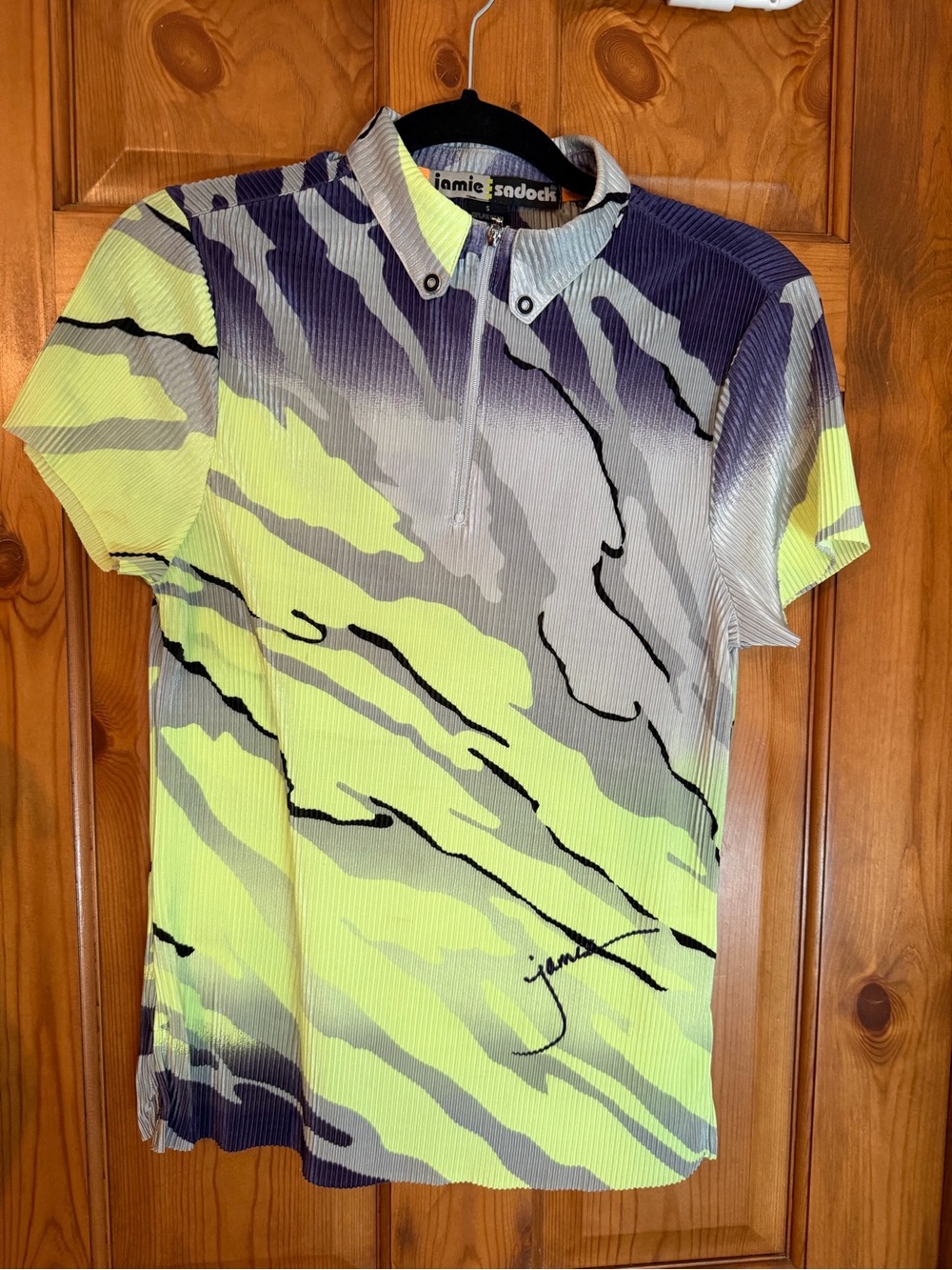 jamie sadock Neon Yellow, Purple & Gray Graphic Zip Polo